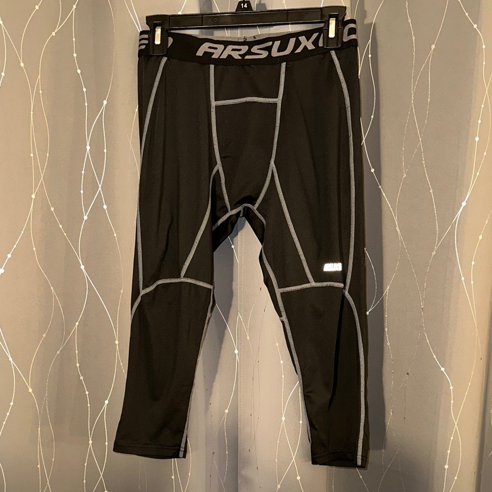 ARSUXEO Men’s Large Black and Gray Compression Exercise Pants